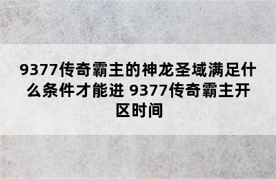 9377传奇霸主的神龙圣域满足什么条件才能进 9377传奇霸主开区时间